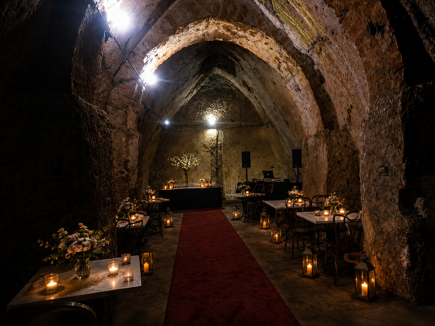 Sala della cantina con archi in pietra
